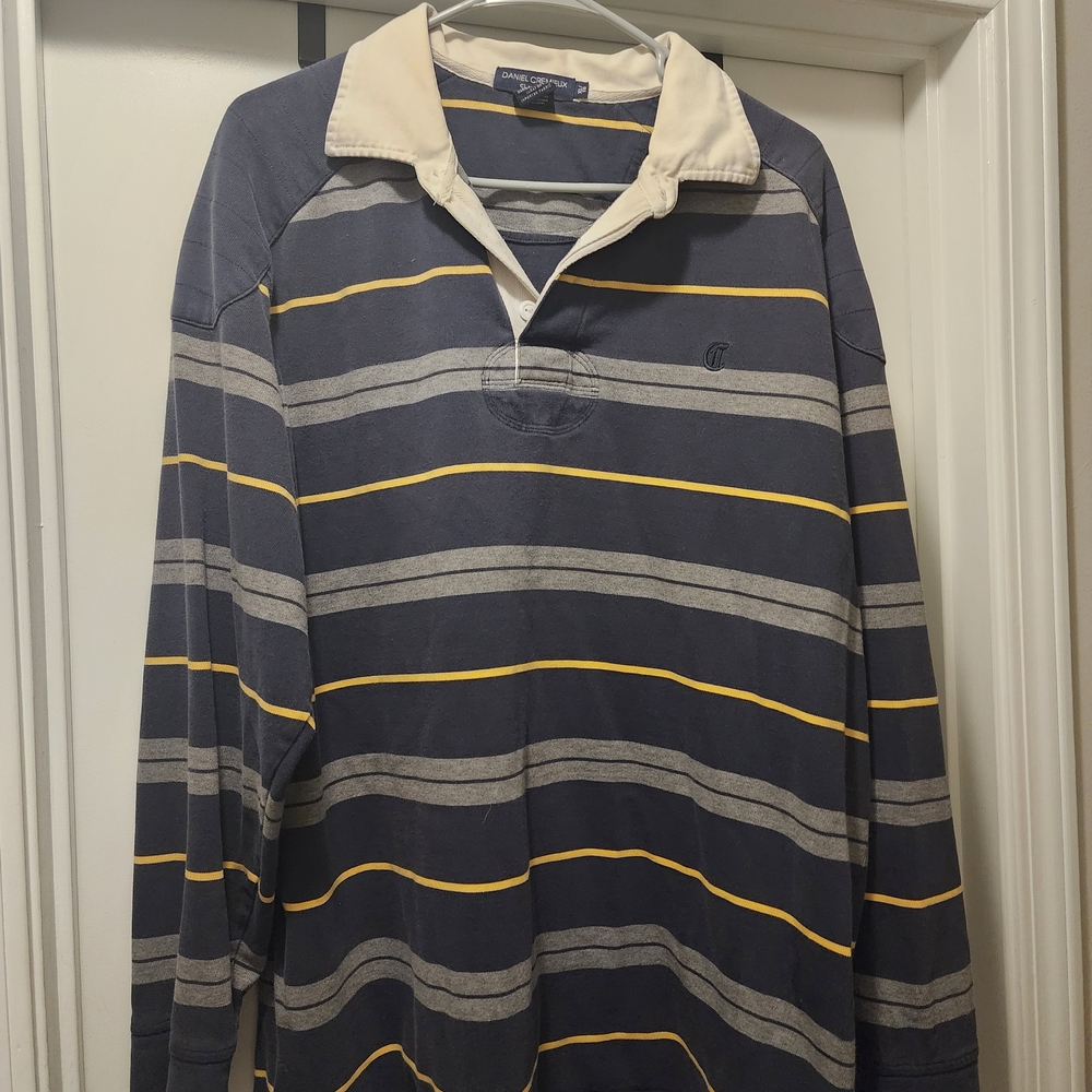 Daniel Cremieux Navy and Yellow Striped Button Down Shirt